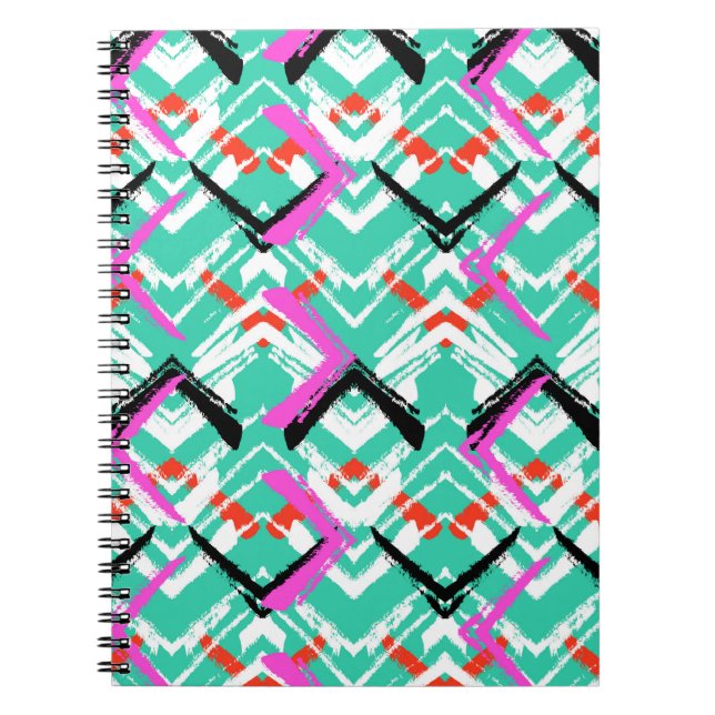 Hand Drawn Teal Zig Zag Pattern Notebook (Front)