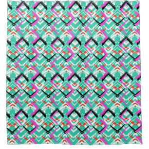 Hand Drawn Teal Zig Zag Pattern Shower Curtain