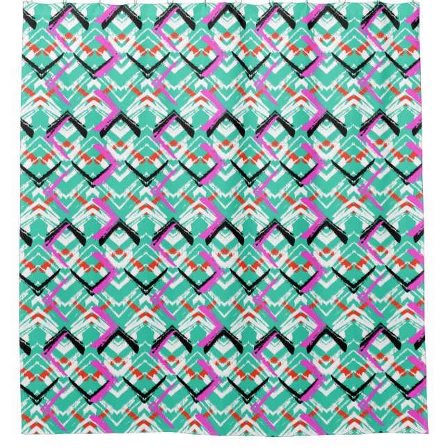 Hand Drawn Teal Zig Zag Pattern Shower Curtain (Front)