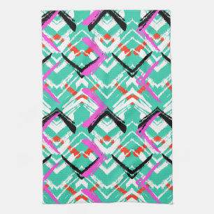 Hand Drawn Teal Zig Zag Pattern Tea Towel