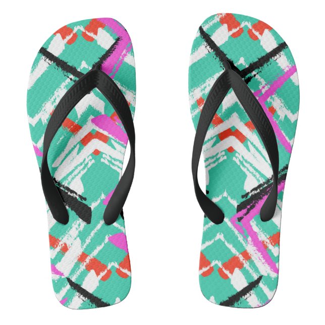 Hand Drawn Teal Zig Zag Pattern Thongs (Footbed)