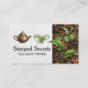 Hand Drawn Teapot and Cup   Tea Leaves Business Card