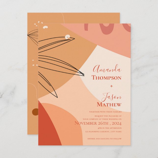 Hand Drawn Terracotta Abstract Wedding Invitation  Postcard (Front/Back)
