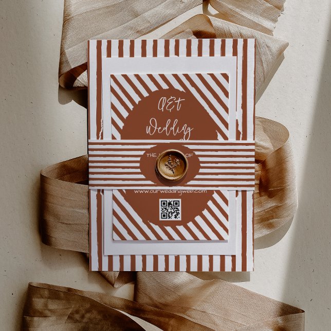 Hand Drawn Terracotta Stripe Wedding Invitation Belly Band (Creator Uploaded)
