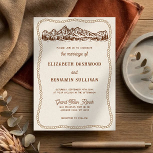 Hand Drawn Teton Mountains Chic Western Wedding Invitation