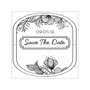 Hand drawn text monogram frame floral flowers sket self-inking stamp