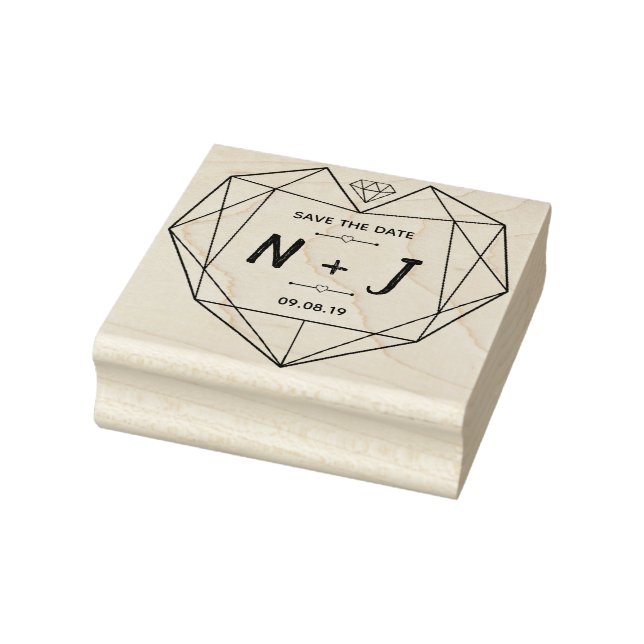 Hand drawn text monogram lines heart diamond sketc rubber stamp (Stamp)