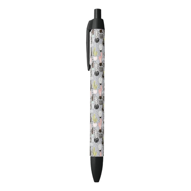 Hand Drawn Textured Cactus Pattern Black Ink Pen (Top (Vertical))