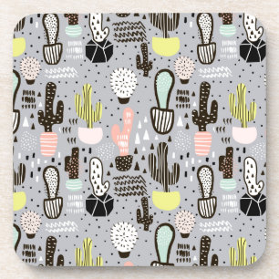 Hand Drawn Textured Cactus Pattern Coaster