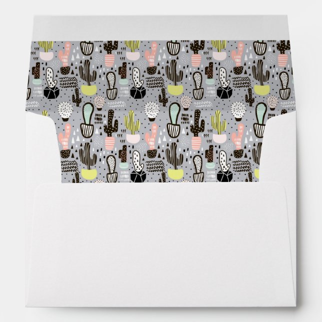 Hand Drawn Textured Cactus Pattern Envelopes (Back (Bottom))