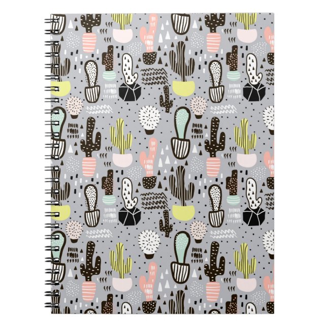 Hand Drawn Textured Cactus Pattern Notebook (Front)