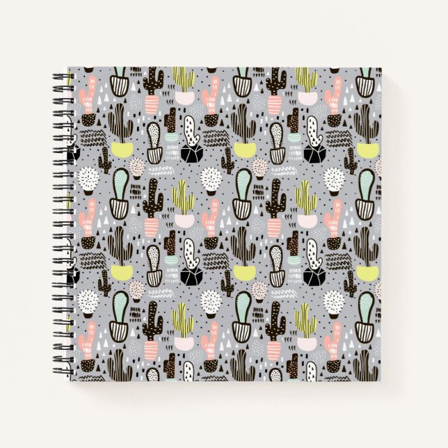 Hand Drawn Textured Cactus Pattern Notebook (Front)