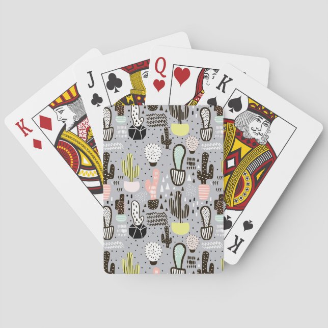 Hand Drawn Textured Cactus Pattern Playing Cards (Back)