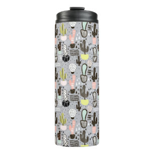 Hand Drawn Textured Cactus Pattern Thermal Tumbler