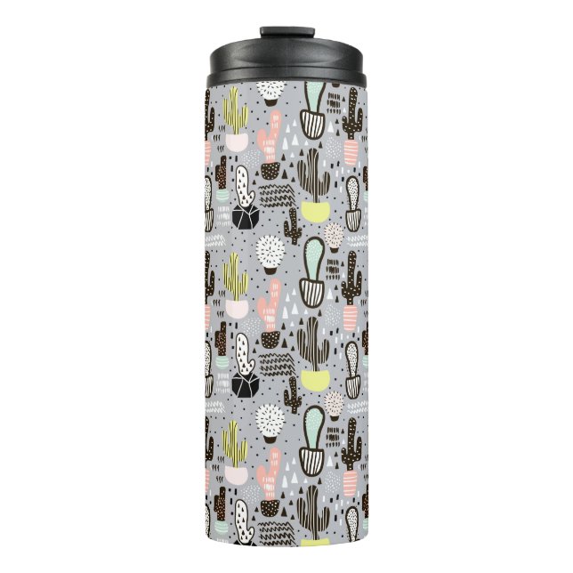 Hand Drawn Textured Cactus Pattern Thermal Tumbler (Front)