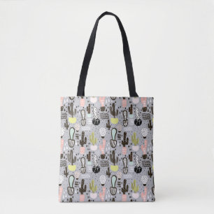 Hand Drawn Textured Cactus Pattern Tote Bag