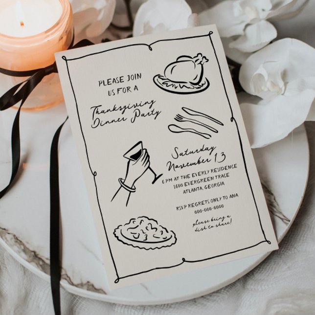 Hand Drawn Thanksgiving Dinner Invitation (Creator Uploaded)