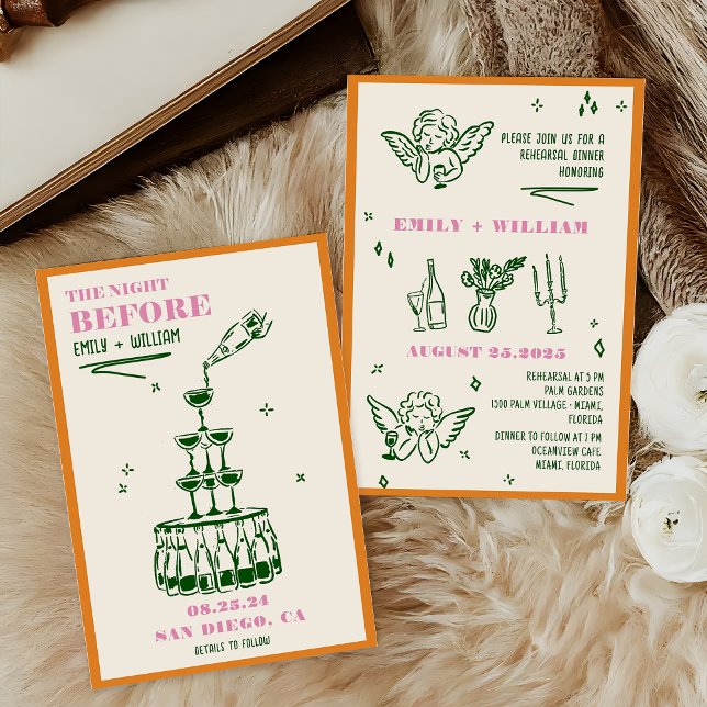 Hand Drawn The Night Before Rehearsal Dinner Invitation (Creator Uploaded)