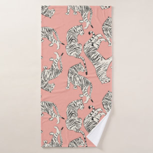 Hand drawn tiger seamless pattern, big cats in dif bath towel