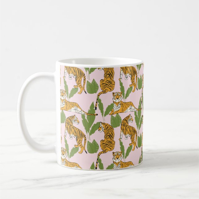 Hand drawn tiger seamless pattern, big cats in dif coffee mug (Left)