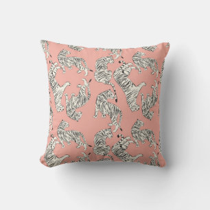 Hand drawn tiger seamless pattern, big cats in dif cushion