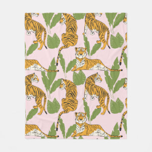 Hand drawn tiger seamless pattern, big cats in dif fleece blanket