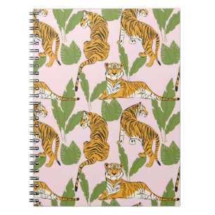 Hand drawn tiger seamless pattern, big cats in dif notebook