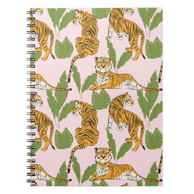 Hand drawn tiger seamless pattern, big cats in dif notebook (Front)