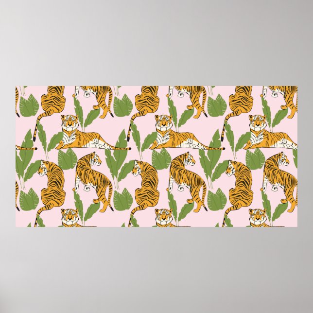 Hand drawn tiger seamless pattern, big cats in dif poster (Front)