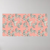 Hand drawn tiger seamless pattern, big cats in dif
