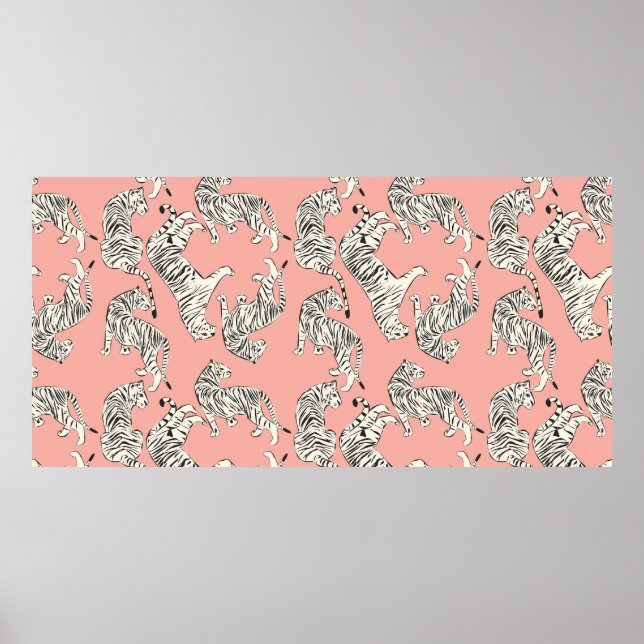 Hand drawn tiger seamless pattern, big cats in dif poster (Front)
