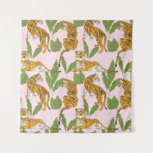 Hand drawn tiger seamless pattern, big cats in dif tapestry