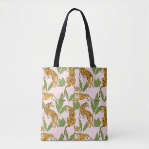 Hand drawn tiger seamless pattern, big cats in dif tote bag
