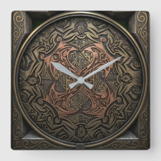 Hand-Drawn to 3D Digital: Intricate Bronze Mandala Square Wall Clock