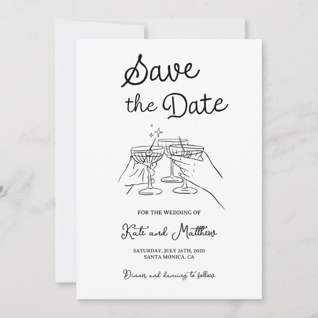 Hand Drawn Toast Save the Date Invitation (Front)