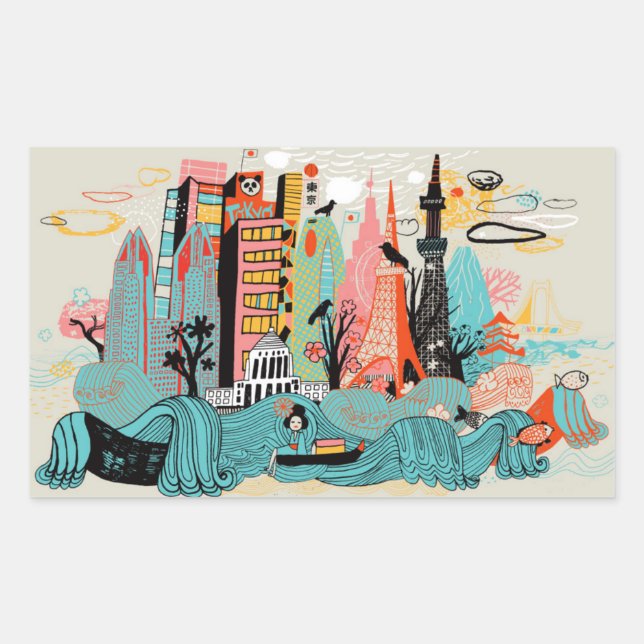 Hand Drawn Tokyo Japan Rectangular Sticker (Front)