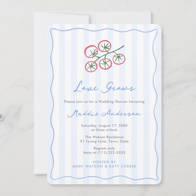 Hand-Drawn Tomato Girl Italian Amore Bridal Shower Invitation (Front)