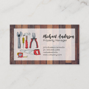 Hand Drawn Tools   Wooden Boards Business Card