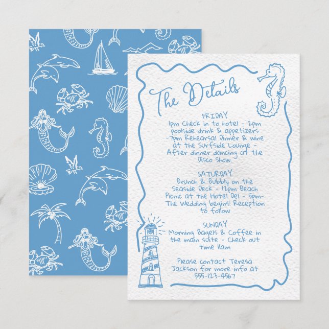 Hand drawn topical coastal Details Info card (Front/Back)