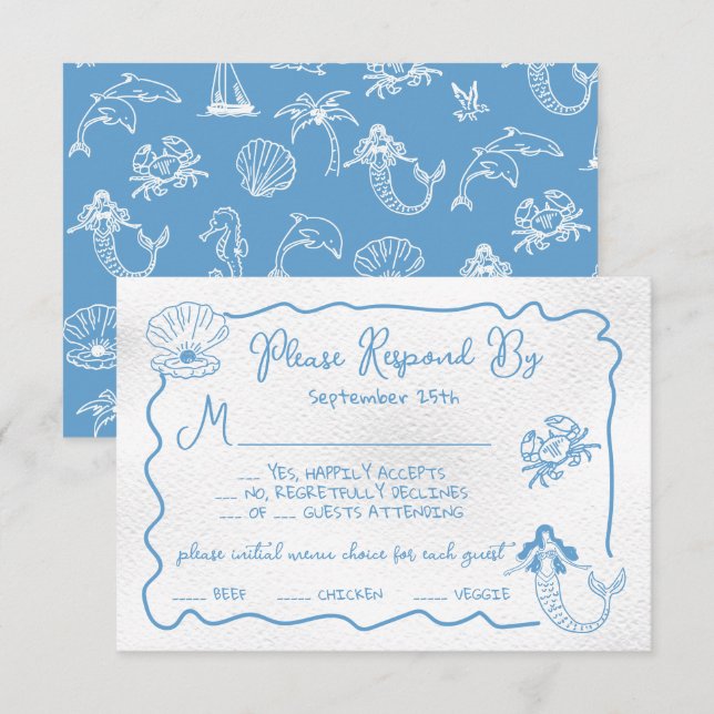 Hand drawn topical coastal Wedding RSVP Invitation (Front/Back)