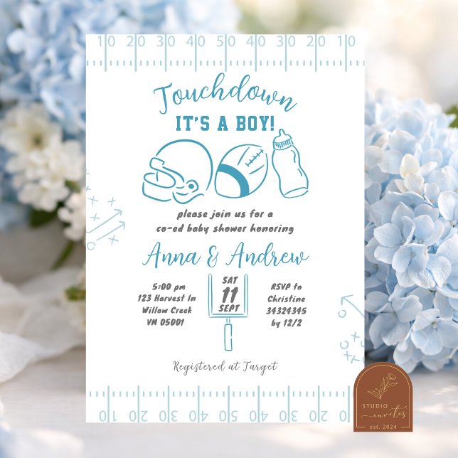 Hand Drawn Touchdown Boy Baby Shower Invitation (Creator Uploaded)
