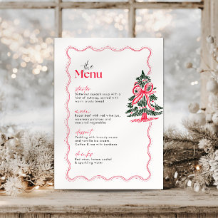 Hand Drawn Tree Christmas Dinner Party Menu Card 