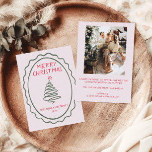 Hand Drawn Tree Merry Christmas Family Photo Holiday Card