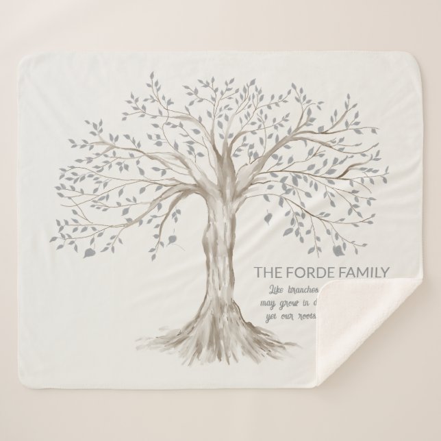 Hand Drawn Tree Personalized Family Quote Ivory Sherpa Blanket (Front (Horizontal))