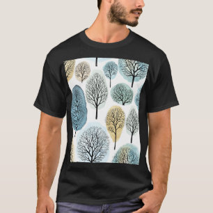 Hand-drawn trees, watercolor spots pattern. T-Shirt