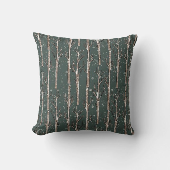 Hand-Drawn Trees with Snowy Glow Cushion (Front)