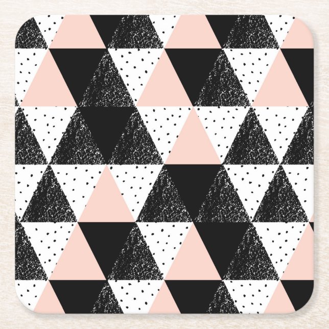 Hand Drawn Triangle Geometric Pattern Square Paper Coaster (Front)
