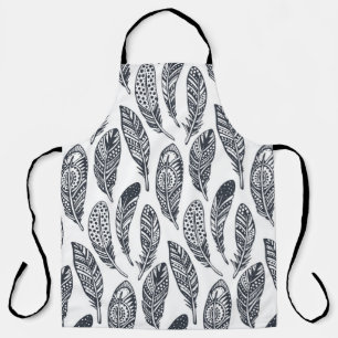 Hand-drawn tribal feathers, vintage pattern. apron