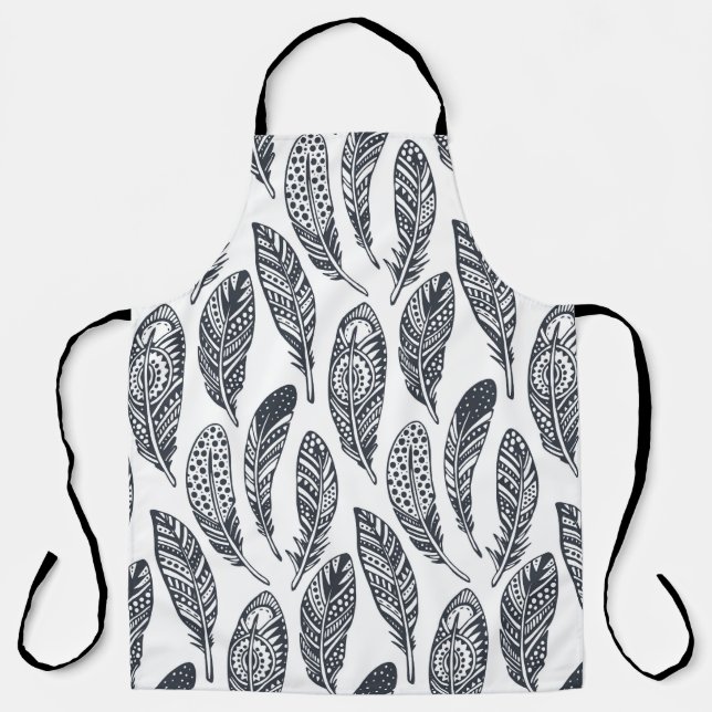 Hand-drawn tribal feathers, vintage pattern. apron (Front)