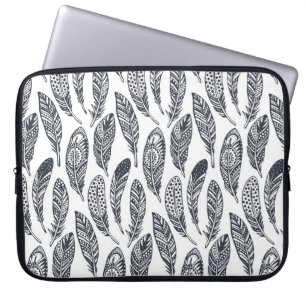 Hand-drawn tribal feathers, vintage pattern. laptop sleeve